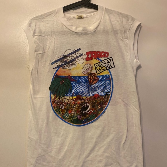 Vintage Screen Stars Men at Work 1983 Cargo Muscle Tee Unisex fits like mens s - Picture 2 of 6